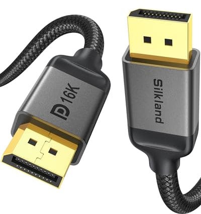 Silkland Displayport-Kabel 2.1/2.0 5M, 4K@144Hz/165Hz/240Hz, 8K@120Hz, 10K/16K@60Hz, 40Gbps, HDR, DSC 1.2, G-Sync & Free-Sync, DP Kabel 5M 2.1 für Gaming Monitor, Grafikkarte