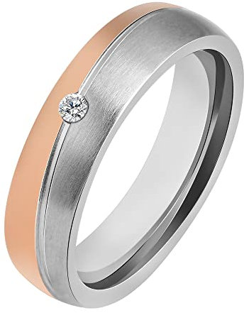 Akzent-Eheringe Partnerringe Verlobungsringe Edelstahl mit Simili+ Gravur roségoldfarbig silberfarbig (Damenring, 60)