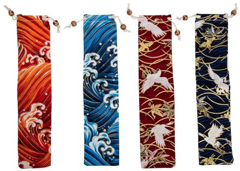 Cabilock 4 Stück Bestecktasche Mit Kordelzug Für Essstäbchen Und Löffel Japanischer Stil Aufbewahrungstasche Aus Stoff Für Küche Und Restaurant