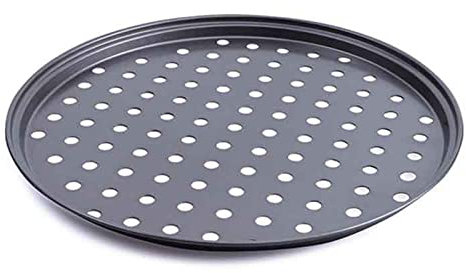 Frdun 9 Minimalist Black Carbon Steel Pizza Pan with Mesh Design and Non-Stick Finish for Oven-Baked Pizza, Cake, and More