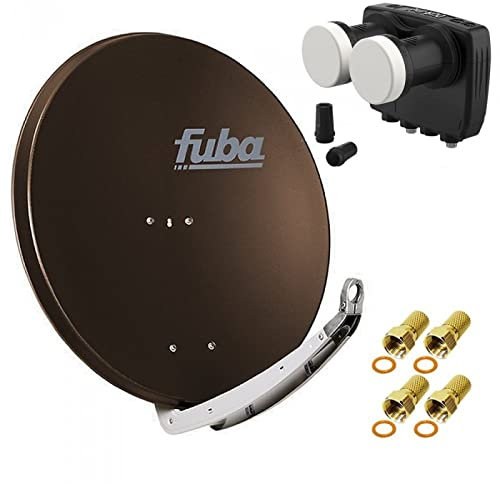 Digital Sat Anlage 2 Satelliten Astra/Hotbird - 2 Teilnehmer | Fuba DAA850B Sat Schüssel 85cm braun + DUR-line MB6-TW Monoblock Twin LNB 6° (DVB-S2, HDTV, 4K/8K, 3D) + 4xF-Stecker vergoldet