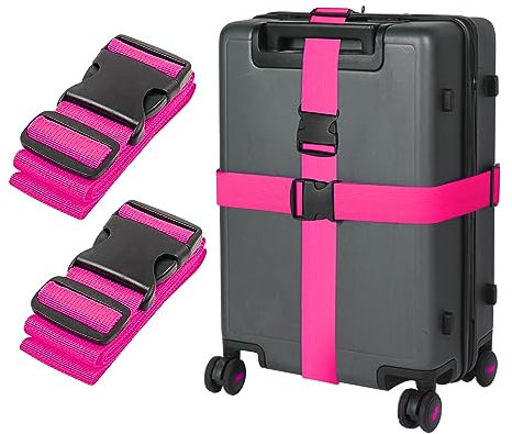 Rose Rot Koffergurt Koffer Band 195cm Gepäckgurt Lang Koffer Gepäckgurte Kofferband Gurt Kofferbänder 2er Set,Verstellbare Koffer Gepäckgurte Luggage Strap für Koffer