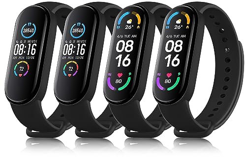 Mugust Correa para Xiaomi Mi Band 6 Xiaomi Mi Band 5 Mujer Hombre,4Pack Correas Silicona Coloridos Pulseras de Repuesto para Mi Band 5/Mi Band 6/Amazfit Band 5(Negro/Negro/Negro/Negro)
