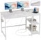 JOISCOPE Computer Desk, 120cm Office Desk With Power Outlets, USB & Type-C and 2 Shelves, Modern White With Hook, Study Table for Writing, Small for Bedroom Home Office