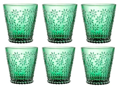 Soulnioi Juego de 6 vasos de agua de color verde, vaso de flores en relieve para bebidas de jugo de té