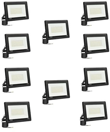 toobettp 100W LED Strahler Außen, 6000K 10000LM Kaltweiß LED Fluter, IP66 Wasserdicht Außenstrahler Fluter Flutlicht für Garten, Innenhöfe, Garage, Hotel, 10-Teilig