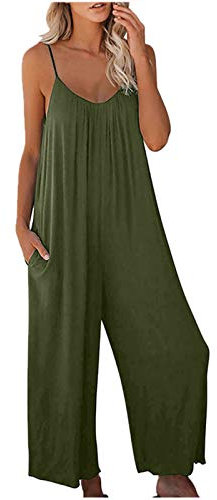 Tuta da donna con spalline – Tuta da donna morbida oversize, salopette larghe, tuta da gioco, tuta da gioco, pantaloni senza maniche, pantaloni da lavoro, verde militare, S
