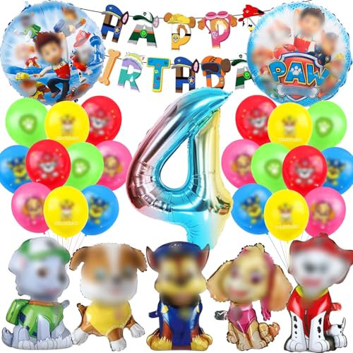 Mizijia 29 Stück Paw Dog Luftballons Geburtstag Set 4 Jahre Junge, Dog Geburtstagsdeko Folienballon, Kindergeburtstag Luftballons, Paw Dog Geburtstag Party Deko Ballons Set für Kinder (4)