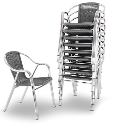 Raburg Bistrostuhl 10er-Set, Outdoor-Stapelstuhl mit Armlehnen, Polyrattan, in Dunkelgrau, stabiles Alugestell, Vita