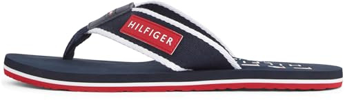 Tommy Hilfiger Herren Flip Flops Patch Beach Sandal mit Logo, Blau (Desert Sky), 40