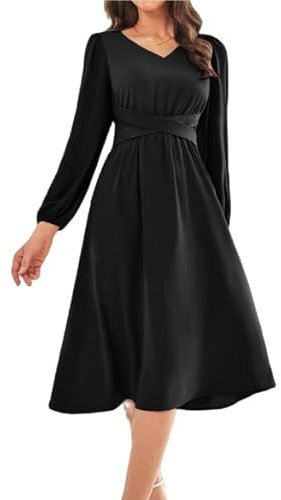 GRACE KARIN Women Summer V Neck Cool Dress Long Sleeve Maxi Length Dress Slim Fit Wedding Flower Girl Dress Black XL