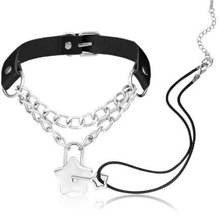 MILAKOO Black Y2K PU Leather Choker Padlock and Star Shape Key Necklace for Women Goth Vintage Style
