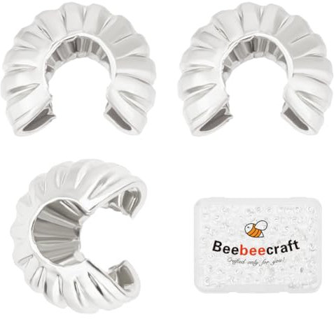 Beebeecraft 1 Caja de 160 Piezas de Cubiertas de Cuentas de Engarce de Plata 925 Cuentas de Engarce Abiertas de Media Caña Chapadas En Plata de Ley de 4mm Cubiertas de Nudos para la Fabricación