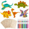 kayqbonke 10 Stück Dinosaurier Holz Bastelset für Kinder, DIY Dino Holzbastelsets mit Bunten Stiften, 3D Dinosaurier Holz Bastelset für Party Dekoration