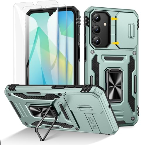 Doeshine Coque pour Samsung Galaxy A16 5G, 2 Protecteurs D'écran, et Anneau Béquille, [ 360° Protection Militaire ] Protection Coulissante Caméra (Vert)