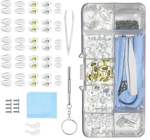 25 Pairs Glasses Nose Pads Silicone, 50Pcs Spectacle Repair Kit, Nose Pads for Glasses Push fit for Glasses PVC Silicone Glasses Screws with Tweezers Mirror Cloth Nose Pads Glasses Repair Kit