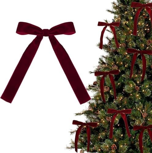Christmas Tree Bows 12pcs Red Bows for Christmas Tree Decorations Wreath Garland Ties Red and Wine Ribbon with Twist Tie Christmas Ornaments Decor for Home Indoor Outdoor (01-Wine, 12PCS)