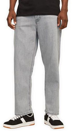 JACK & JONES Jeans Herren Loose Fit – Jeans ohne Stretch aus 100% Baumwolle in Grau, Bequeme Jeanshose mit hoher Taille, Button-Fly, 5-Pocket & Stonewash Look für Freizeit & Streetwear