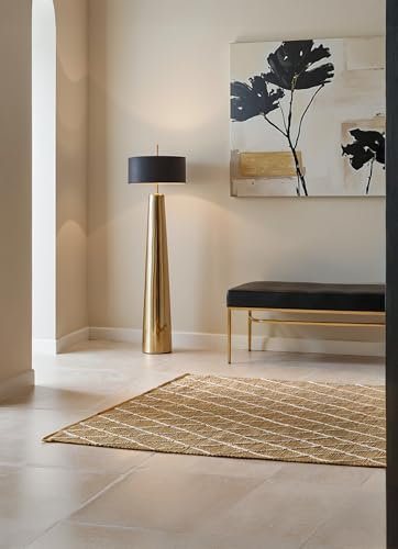 Hanse Home Jute Teppich Kunu - Natur Wohnzimmerteppich - Jute & Baumwolle - Handgewebt & Natürlich - Boho Naturfaserteppich für Wohnzimmer, Schlafzimmer, Esszimmer - Natur Gold Weiß, 200x300 cm