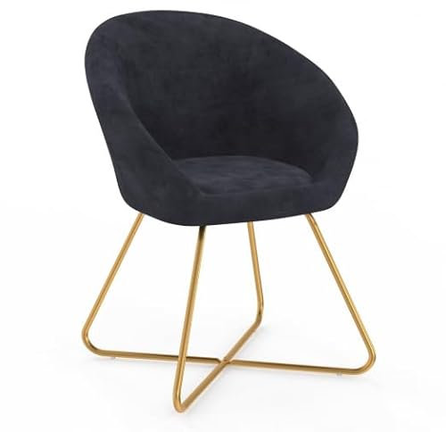 IDMarket - Fauteuil Rond Angelina Gris en Velours Pieds croisés dorés