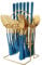 FATASH Cutlery Set for 1-6 People, 24pcs Stainless Steel Silverware with Hanging Stand, Mirror Polished Flatware Spoon, Fork, Butter Knife, Smooth Edges & Dishwasher Safe Dinner Tableware Blue Gold