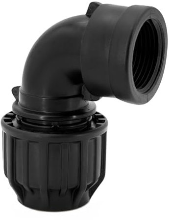 H2O-Flex® Black Edition 32 er PP Fitting Bogen mit 1 IG DVGW Klemmverbinder Winkel Verschraubung mit 1 Zoll Innengewinde für PE Rohr Adapter Verbinder mit IG