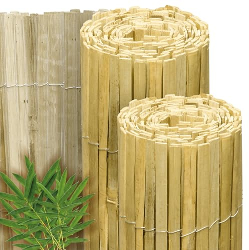 Sol Royal Hell Glänzender Split Bambus Sichtschutz Zaun witterungsbeständig | 100x600cm glänzend Bambusmatte Gartensichtschutz Balkon Sichtschutzzaun Natursichtschutz balkonsichtschutz gartenzaun B33