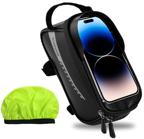 Kioiner Rahmentasche Fahrrad mit Regenhaube, Fahrrad Taschen Vorne für Smartphone bis zu 6.8 Zoll, Geschenke für Männer