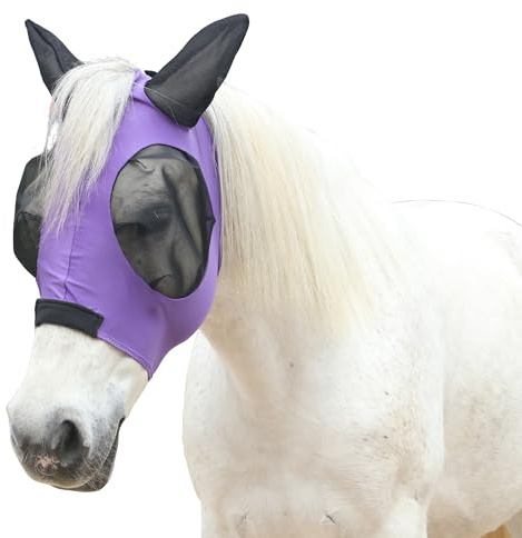 Leberna Fliegenmaske Pferd mit Ohren Glatt und Elastizität Fliegenmaske mit UV-Schutz (Lila, Cob)