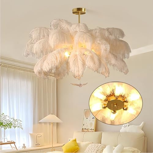 Feder Hängelampe - Moderne Federlampe mit LED |Elegante Hängeleuchte im Nordischen Design für Schlafzimmer, Kinderzimmer & Wohnzimmer | Decken Pendelleuchte als Deko-Leuchte,6 lichtquellen,55cm