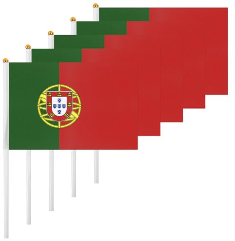 ASUNO 20 Stück Flagge Mini Hand Hold Fahne 14 × 21 CM Mini Portugal Portugiesisch Stockfahne Polyester für Fußballclub Party Dekorationen Internationale Festveranstaltungen drinnen und draußen