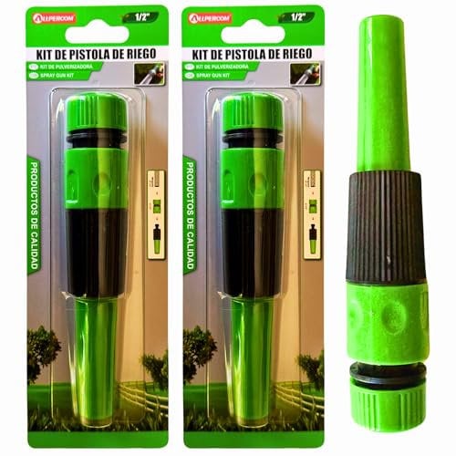 Kit de 2 Boquillas de Riego para Mangueras de 1/2 – Chorro Regulable Alta Presión con Función Stop - Plástico Resistente – Ideal para Regar Plantas, Césped, Balcón, Terraza