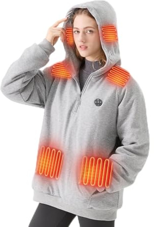 DR.PREPARE Beheizbare Hoodie Herren Damen mit 16000mAh Powerbank, 9 Heizzonen, bis zu 8 Std, Heizfunktion, Fleecegefütterter Heizpullover, Beheizbare Kapuzenpullover Ultradickes für Outdoor-Arbeit, L