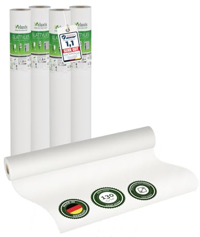 Veluxis® Vlies mural Premium – toile lisse recouvrable, anti-fissures et stable, idéale comme sous-couche avant peinture (lot de 4 rouleaux blancs, 10,05 m x 0,53 m – 130 g/m²)