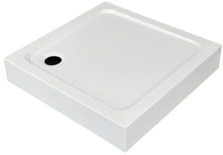 Belvit Plato de ducha de 80 x 80 x 15 cm, plato de ducha cuadrado de acrílico sanitario, 15 cm de alto, acrílico blanco, resistente a los arañazos y resistente a la temperatura, incluye patas de