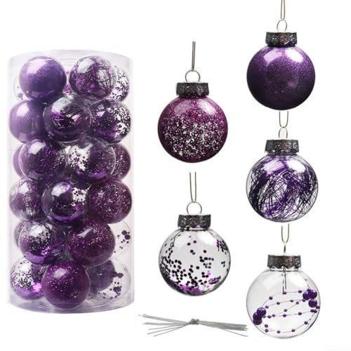 Besshepplo 30er-Packung 6 cm Christbaumkugeln, bruchsichere Kunststoffkugeln zum Aufhängen mit Glitzerfinish für Weihnachts-, Feiertags-, Hochzeits- und Heimdekoration (lila)