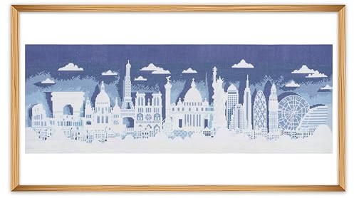 Trimits Large Cross Stitch Kits - Counted Embroidery Needlework for Adults Beginners Kids, Christmas Gifts Wall Art (Frame Not Included), 14 Count, City Scape