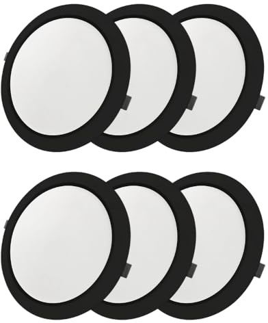 LUXULA 6 Stück LED Einbauleuchte rund Schwarz Ø221x27mm, 18W 1800lm, IP44 | CCT 2700K 4000K 6000K einstellbar, IP44 Einbaustrahler flach, LED Deckenstrahler 230V für Bad, Küche und Innenräume