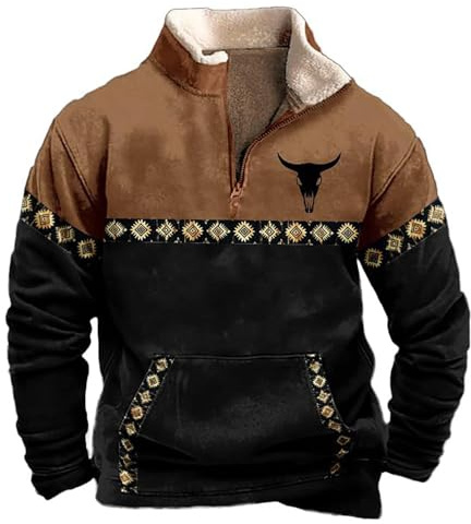 Generisch Sweatshirt Herren Fleece Kragen 1/4 Zip Vintage Fleecepullover Winter Pullover Locker Bedrucken Arbeitspullover Basic Langarm Pulli Casual Top Stehkragen Wanderpullover