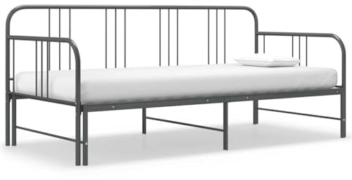 JHQHSM Ausziehsofa Bettgestell Grau Metall 90x200 cm Tagesbett Schlafplatz für Zwei Personen mit robustem Metallrahmen und Seitengeländer