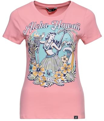 Queen Kerosin Damen T-Shirt Mit Hula-Girl Motiv Aloha Hawaii
