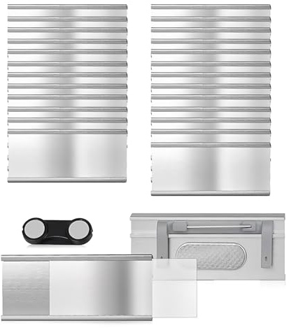 25 Stück Aluminium Magnet Namensschild, Namensschilder für Kleidung Magnet mit Starkem Doppelmagnet & Nadel Alu Namensschild Halterung mit Papierschlitz Für Arbeit, Ausstellung, Schule (75x35mm)