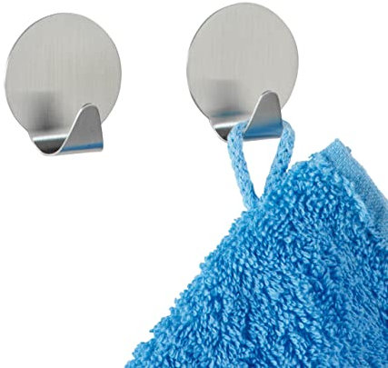 WENKO Rundhaken mittel matt 2er Set - 2er Set, Edelstahl rostfrei, 3.5 x 3.7 x 2 cm, Matt