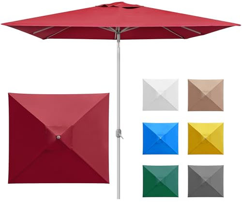 paramondo interpara Sonnenschirm aus 230 g/㎡ Polyesterfaser quadratisch 3 x 3m weinrot + Gestell silber, Gartenschirm Marktschirm knickbar, Stabil, für Terrasse Balkon Sonnenschirm mit Kurbel, 8,8kg