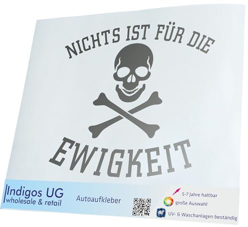 INDIGOS UG Auto Aufkleber Auto - 130x110 mm - Nichts ist für die Ewigkeit - Silber - Selbstklebender Sticker für Auto, Fenster, Bus oder LKW