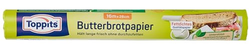Toppits Butterbrotpapier, fettdichtes Qualitätspapier; 1 x 16 Meter, Weiß