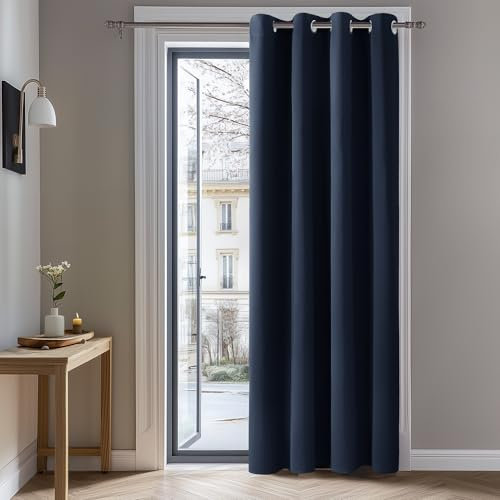 Deconovo Verdunkelungsvorhang Ösen Gardinen Wohnzimmer Vorhang Blickdicht Dicke Thermogardine Kälteschutz warm Hitzeschutz, 242x132 cm(HöhexBreite), Dunkelblau, 1 Stück