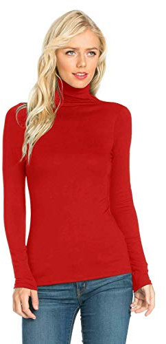Candid Styles Ladies Polo Roll Neck Long Sleeve Turtle Neck Plain Jumpers for Women Top(Red,8-10)