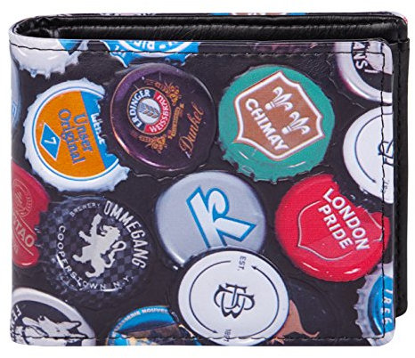 Shagwear Geldbörse Herren Portemonnaie Groß mit Riessverschluss Münzfach 9 Fächer PU Leder Geldbeutel für Männer Brieftasche Wallet Portmonee - Bottle Caps