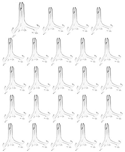 Tincogo 4 Clear Plastic Easels or Stand/Plate Holders to Display Pictures or Other Items at Weddings, Home Decoration, Birthdays, Tables (24 Pack)